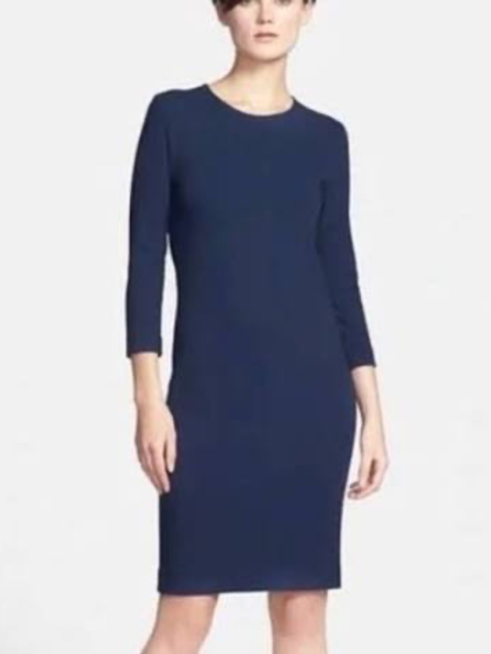 VINCE Three Quarter Sleeve Bouclé Sheath Dress - Navy sz Lg